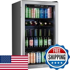 hOmeLabs HME030065N Beverage Refrigerator Cooler 120 Cans Glass Door Mini Fridge picture