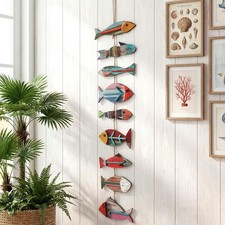Wooden Fish Hanging Wall Decor Nautical Rustic Fishing Wood Sculpture Decorat... picture