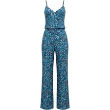 Saloni Loretta Jumpsuit Tropical Leopard Silk Crepe Teal Pink Womens 6 NWT picture