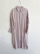 Ganni Women's Lilac Long-Sleeve Hemp Midi Shirt Dress EU 38 picture