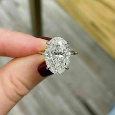 5ct Oval Cut VVS1 Lab-Created Diamond Solitaire Wedding 14K White Gold FN Ring picture