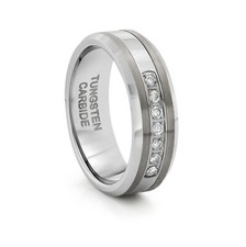 TungstenMasters 8MM/6MM Tungsten Matte Silver Wedding Band Diamond Ring picture