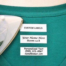 100 Personalized Pre-Cut Iron On Clothing Name Labels w/ Font Choice picture