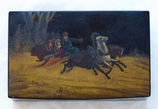Antique 1870s Imperial Russian Vishnyakov hand-painted lacquer box Winter Troika picture
