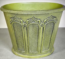 Vintage 1970's Avocado Green RETRO Molded Design Hard Plastic Waste Basket picture