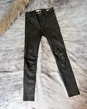 FRAME Dark Green Lamb Leather High Rise Skinny Pants Front Pockets SZ25 picture