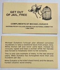 Bush vs. Dukakis 1988 - Willie Horton Get Out of Jail Free card  picture