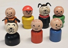 LOT OF 7 Vintage Fisher Price Little People With Wood Head & Body picture
