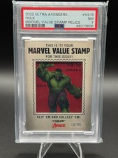 2023 Fleer Ultra Avengers Hulk Marvel Value Stamp Relic #VS19 /99 PSA 7 picture