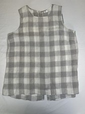 J. Jill Women’s Linen Gray And White Blouse Buttoned Back Size Medium picture