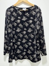 VTG 90s Women's Black Floral Crushed Velvet Blouse CHIHA USA Small picture
