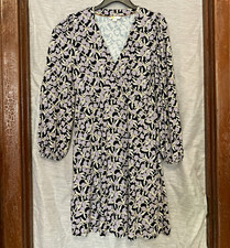 Boden Women’s 8 Purple Cream Floral Jersey V-Neck Long Sleeve Wrap Dress picture