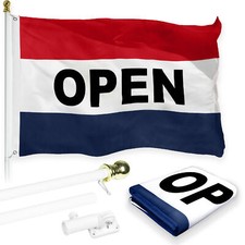 G128 Combo Pack: 5 Ft Aluminum Flagpole White & Open Flag Printed 2x3 Ft picture