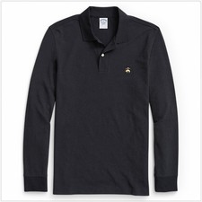 Brooks Brothers Black Slim Fit Long Sleeve Stretch Cotton Piqué Polo Shirt NWT S picture
