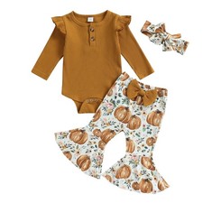 Kuriozud Newborn Baby Girl Bell Bottom 3-6 Months, Pumpkin Mustard Yellow picture
