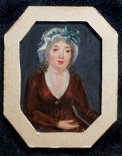 ANTIQUE PORTRAIT MINIATURE PAINTED c.1800 Lady Aristocrat with Mobcap & Brooch picture