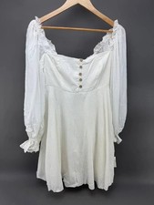 Lulus White Puff Long Sleeve Square Neck Mini A-Line-Fit Flare Dress Size M picture