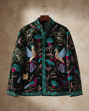 Handmade Green Velvet Suzani Jacket Women Floral Embroidered Boho Ethnic Coat picture
