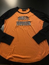 Harley-Davidson Orange/Black Raglan Long Sleeve Shirt Women’s XL Logo SHIPS FREE picture