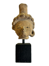 Pre Columbian - SCULPTED HEAD - ELABORATE HEADDRESS -  WITH STAND picture