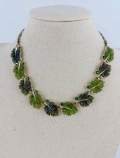 Beautiful LISNER Vintage Green Leaves and Gold Necklace Earring Set picture