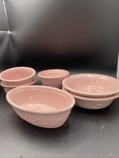 Vtg TS&T Oven Serve Pink 6 Piece lot Casserole Baker Custard Cups Dessert Bowls picture
