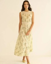 Doen Liliane Sunshine Prairie Rose Floral Print Lace Midi Maxi Gown Dress Size M picture