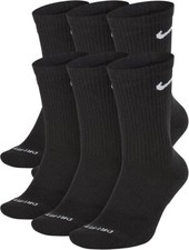 Nike Everyday Plus Cushion Drifit UNISEX Crew Socks, Size LARGE - Black - 6 Pair picture