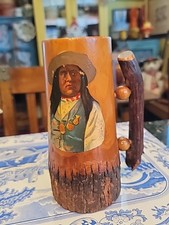Native American Adirondack Tankard Weird Wood Indian Man Catskills Carved 1930s picture
