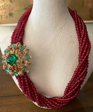 Beautiful Vintage Ciner Ruby Red Torsade with Red, Green & Clear Crystal Clasp picture