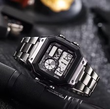 YIKAZE luxury men's business watch stainless steel strap digital watch luminous picture