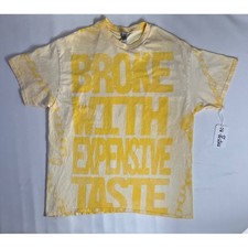 WLYWLY Broke With Expensive Taste Y2K Graphic Tee Yellow Acid Wash Streetwear XL picture