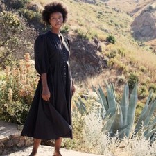 Doen Edessa Black Dress XS 2 Women Winter Puff 3/4 Sleeves Buttondown NEW 39840 picture