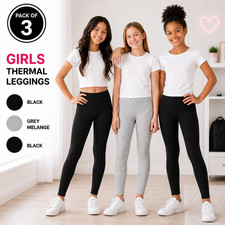 Studio 33 Girls Thermal Leggings 3 Pack Black Grey Black Warm Pants Sizes 7-16 picture