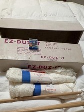 EZ-DUZ-IT Crochet Frame Vtg 1940's Patterns and instruction book &work to finish picture