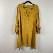 Catherines Embroidered Button Front Tunic Size 5X Honey Mustard Floral picture