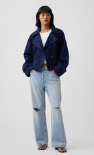 NWOT Gap Relaxed Cropped Trench Coat, Sz XL, Navy, Trendy Transitional Parisian picture