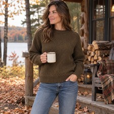 Vintage C.C. Filson Crewneck Sweater 100% Lambswool Rib Knit Brown Women's L picture