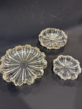 Vintage Hazel Atlas Clear Glass Ashtray Trinket Dish Sunburst Scalloped Edge Set picture