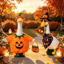 2Set Halloween Goose Outfit Pumpkin Goose Clothes for 23'' Statue Yard Decor picture