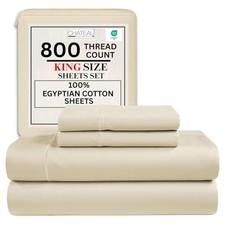 IVORY - CHATEAU HOME COLLECTION DEEP POCKET 100% COTTON BED SHEETS 800TC SATEEN picture