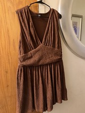 SheIn Women’s Brown Solid V-Neck Sleeveless Mini Dress Pullover L/XL picture