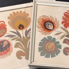 Vintage Polish Wycinanki Folk Art Hand Cut Layered Paper Floral Art Set of 2 picture