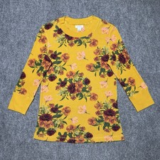 Sundance Yellow Floral Thermal Top Women M Cotton Waffle Knit Boho Cottagecore picture