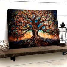 Colorful Tree Of Life Abstract Art Framed Canvas For Farmhouse picture