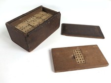 Antique Double-Nine Domino set handmade primitive box 19th century war folk POW picture
