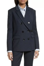 $495 Tibi Wool Delmont Pinstripe Steward Navy Blazer Jacket Size 0 picture