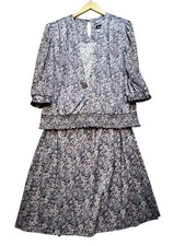 Vintage Jenny Womens 2 Piece Blouse Skirt Set Size 20W Blue Cottagecore USA picture