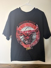 VTG Chicago Bulls Mens T Shirt L Black 1998 NBA Champions Double Sided STARTER picture