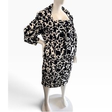 Vintage Black White Abstract Floral Flocked Damask Skirt Suit Set handmade large picture
